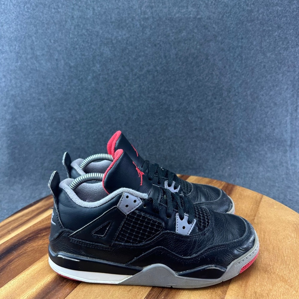 Nike Air Jordan 4 Retro Shoes Youth Size 2Y Black Red Basketball BQ7669-006